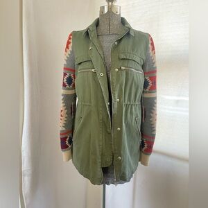 Quinn utility jacket w/southwestern design knit sleeves